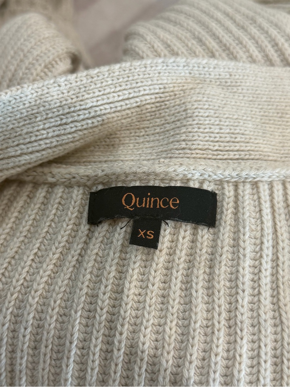 Quince Neutral Knit Ribbed Cardigan in Light Cream - Picture 2 of 2